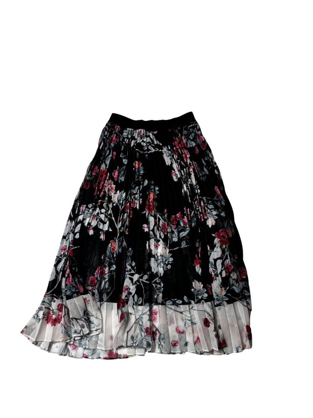 Hale Bob Black Floral Pleated Midi Skirt